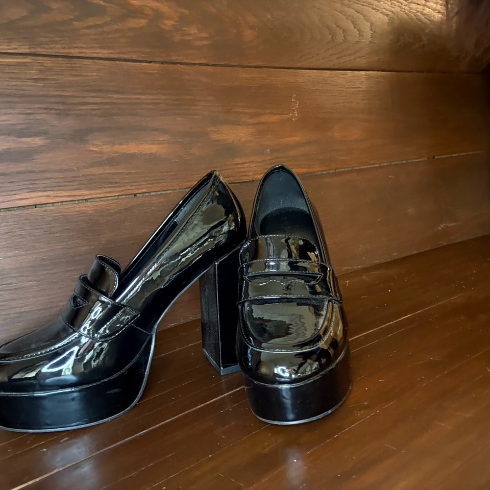Black Patent Leather Platform Loafers